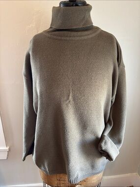 Women's Olive Turtleneck Sweater - Soft Knit Cowl